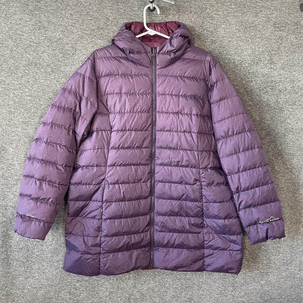 Eddie Bauer Coat Womens‎ XXL Purple EB650 Down Puffer Hooded Full Zip Warm